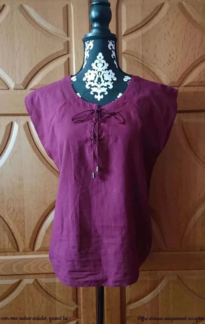 Blouse bordeaux sans manche taille 40 Camaïeu 100% coton casual basic élégant