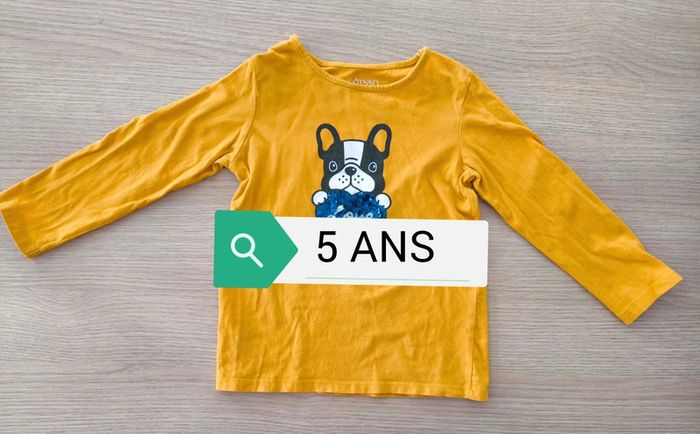 T-shirt fille 5 ans jaune chien