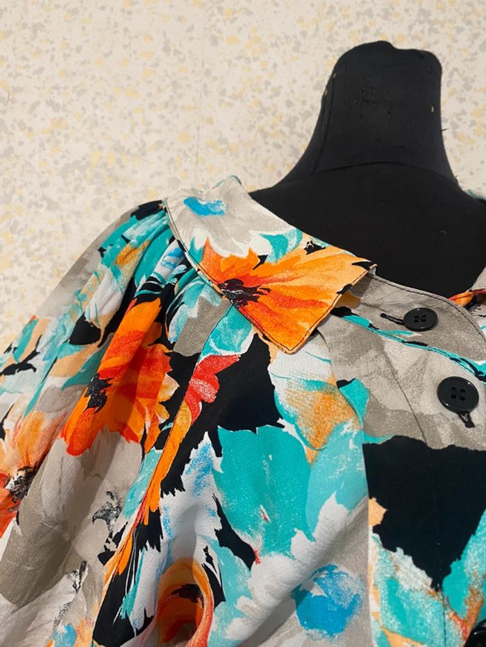 Magnifique chemise vintage oversized manches bouffantes florales 38 - photo numéro 2