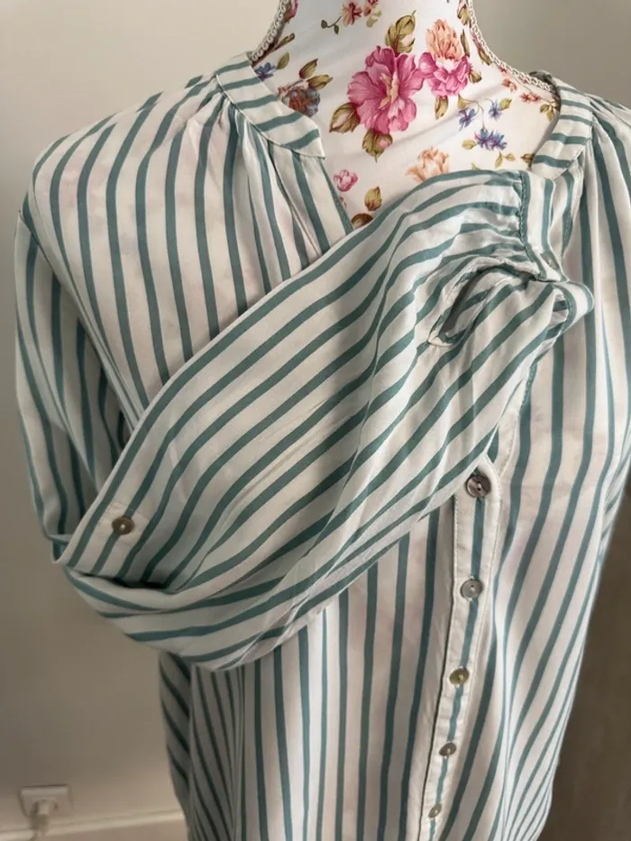 Chemise blanche rayé verte d’eau fluide - photo numéro 6