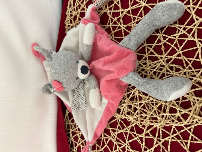 Doudou plat lapin gris rose pois TEX - photo numéro 2