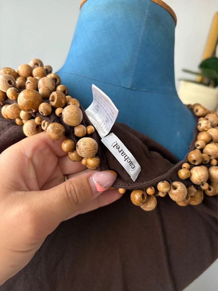 Robe Cacharel - marron - perles en bois sur le col - taille 38/40 - photo numéro 5