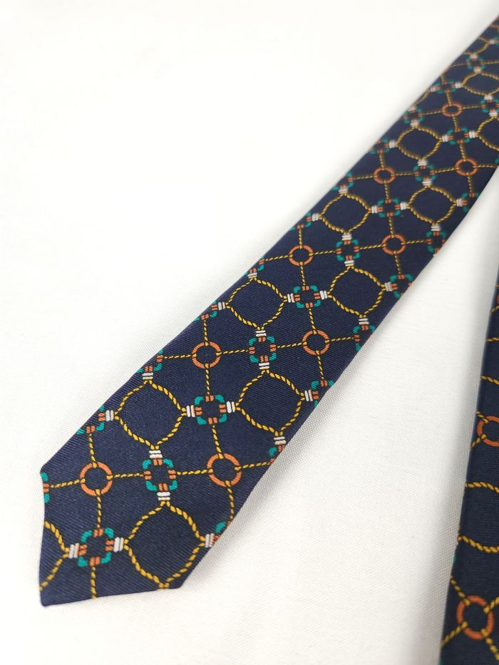 Cravate Francesco Borgia en Soie Motif géométrique Bleu marine - photo numéro 3