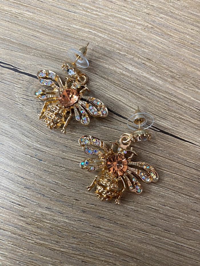 Boucles d oreilles acier abeilles rétro - photo numéro 3