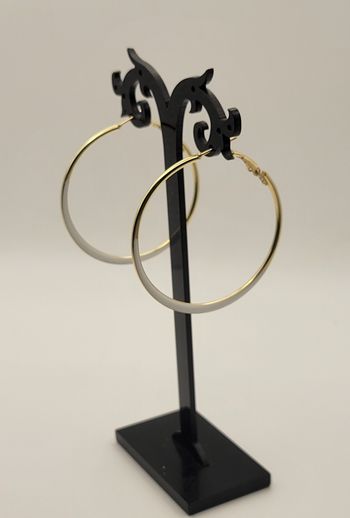 BOUCLES D'OREILLES ANNEAUX CREOLES DORE ET BLANC ! NEUF