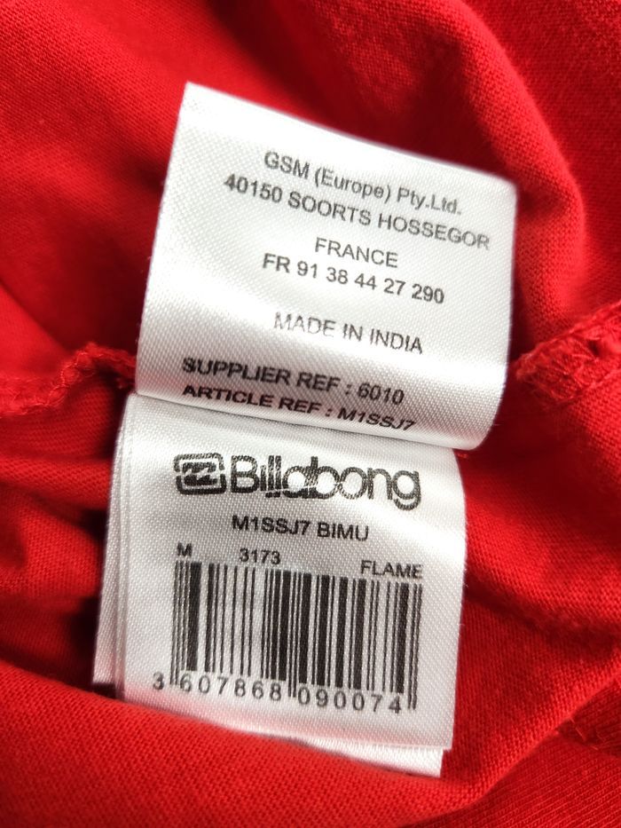 T-shirt Billabong Rouge Manches Courtes - Taille M - photo numéro 6