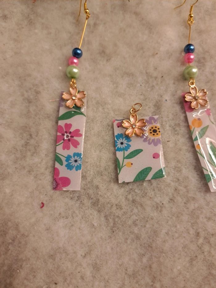 Boucles d'oreilles pendante avec pendentif multicolore en résine - photo numéro 3