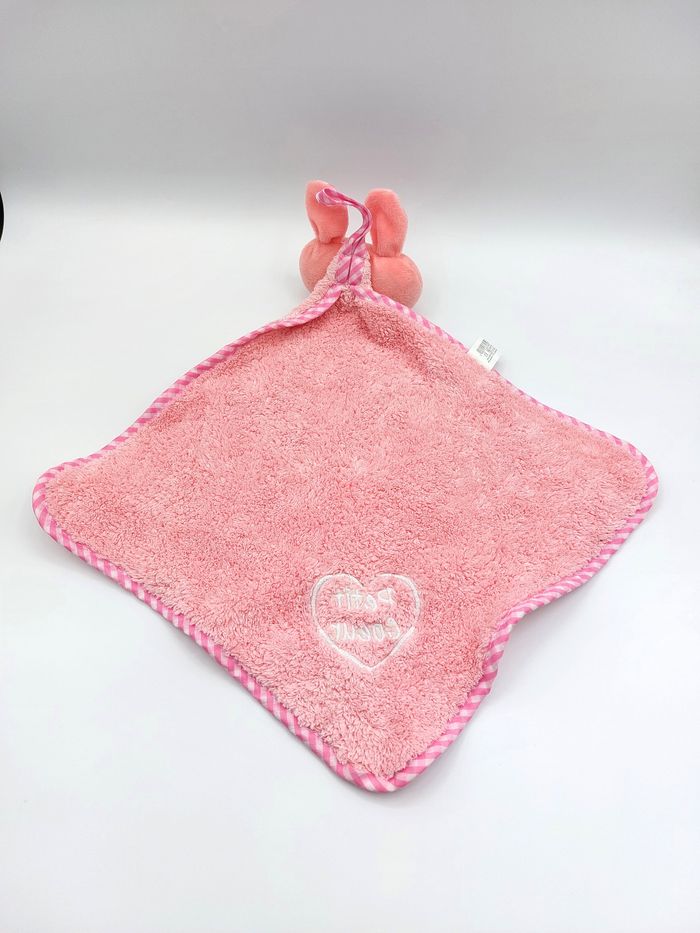 Doudou plat lapin éponge rose AS DE COEUR modèle petit coeur vichy blanc rose - photo numéro 2