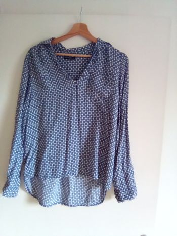 Blouse bleu canard et beige
