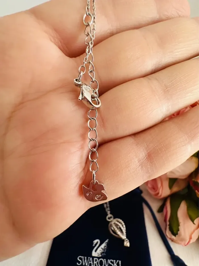 🎈Collier Swarovski montgolfière argenté cœur rose mobile – avec pochon - photo numéro 11