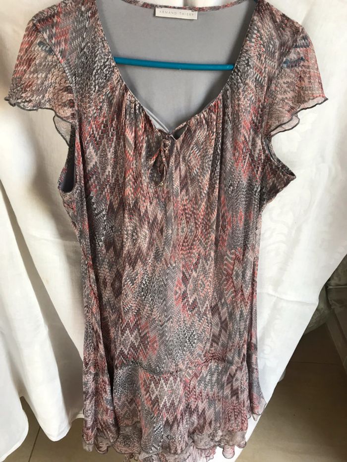 #Robe #voile #doublée #Armand Thiery #rose #gris #corail #38 #40