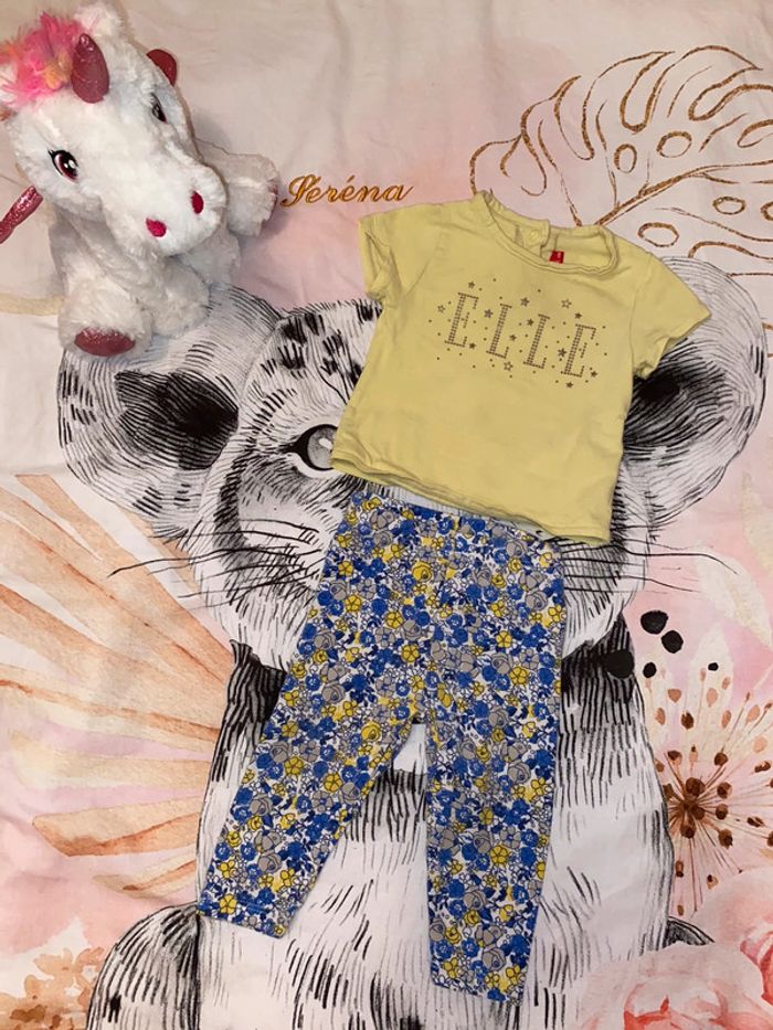 Ensemble t-shirt manches courtes et pantalon, taille 6 mois, marque Elle.