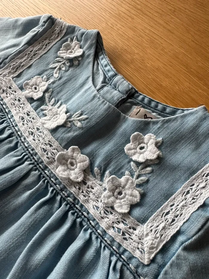 Robe ML en jeans avec fleurs brodées blanches - Taille 3 Ans - photo numéro 6