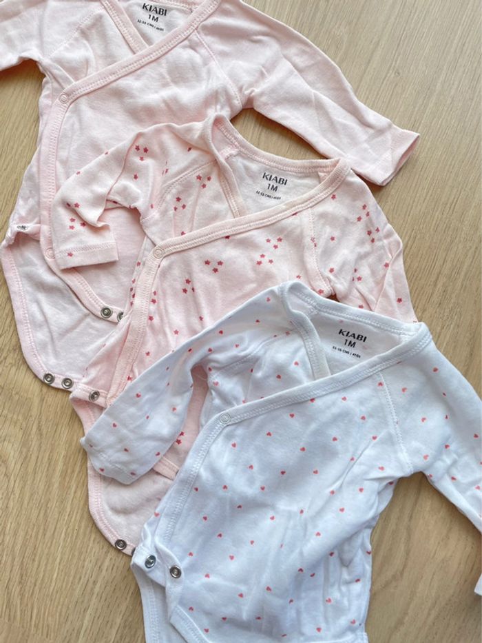 Lot de 3 bodies en coton manches longues bébé fille 1 mois