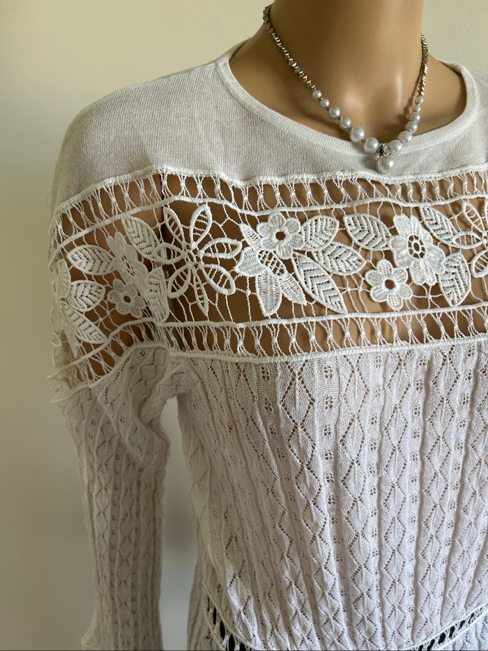 Pull léger blanc à manches longues Morgan taille S TBE - photo numéro 4