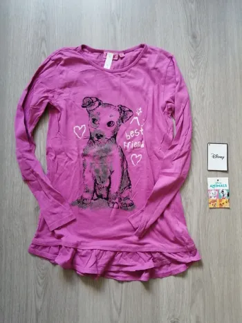 Tee-shirt manches longues rose à volants imprimé chien / nky / (10ans)