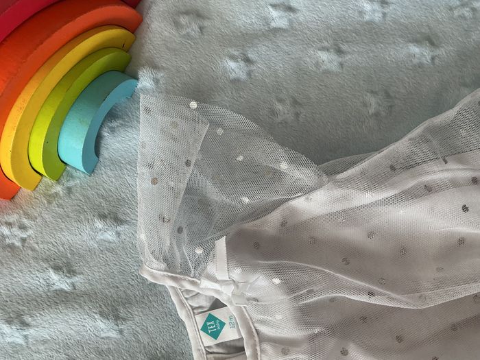 robe manches courtes blanc en tulle doublure à pois argentés 12 mois tex - photo numéro 8
