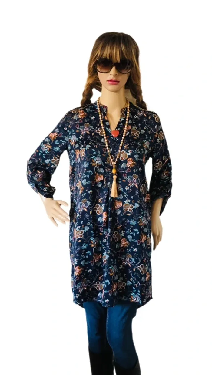 💐Tunique vintage bohème fleurie Goa S/36 Boho hippie chic floral silky Tunic💐 - photo numéro 15