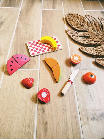 🍉Dinette aliments fruits en bois à scratch avec plateau