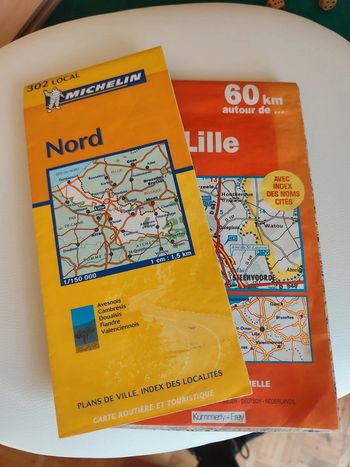 2 cartes routières 60 km autour de Lille et Nord Michelin blay foldex