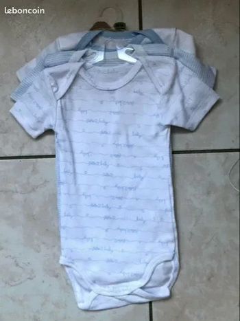 Lot de 3 Bodies manches courtes Sincere coton bio taille 18 mois neufs ds emballage