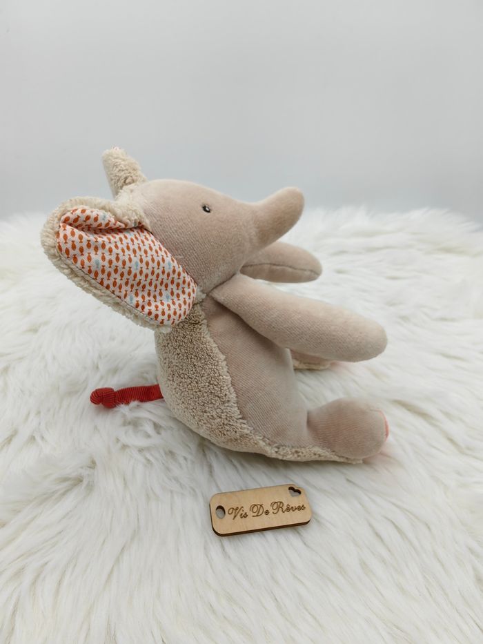 Doudou éléphant Les Papoum Moulin Roty beige et rose - photo numéro 3