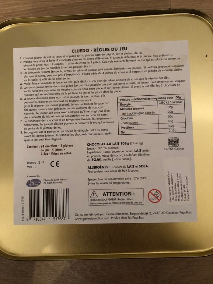 Jeu cluedo en chocolat - photo numéro 2