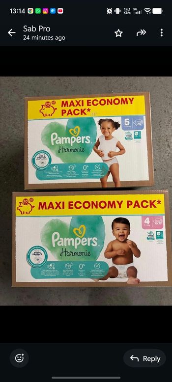 Pampers harmonie T4 et T5 ( 148 couches)