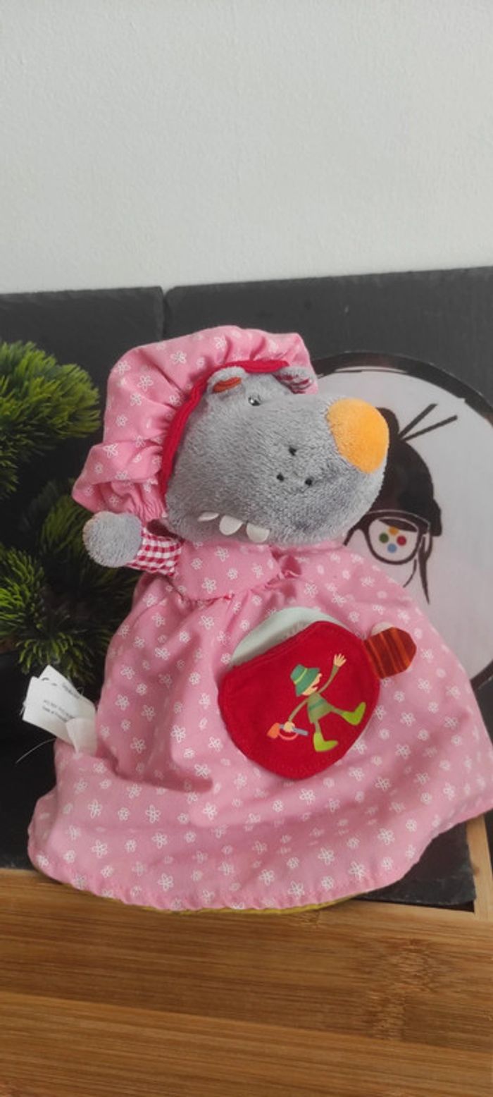 Doudou réversible Chaperon Rouge loup mére grand Lilliputiens rose 3 Fleur Forêt