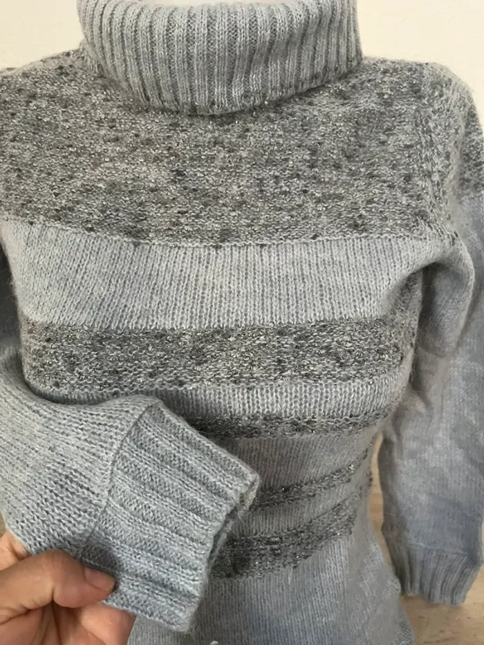 Pull long col roulé gris argenté T.38M - photo numéro 3