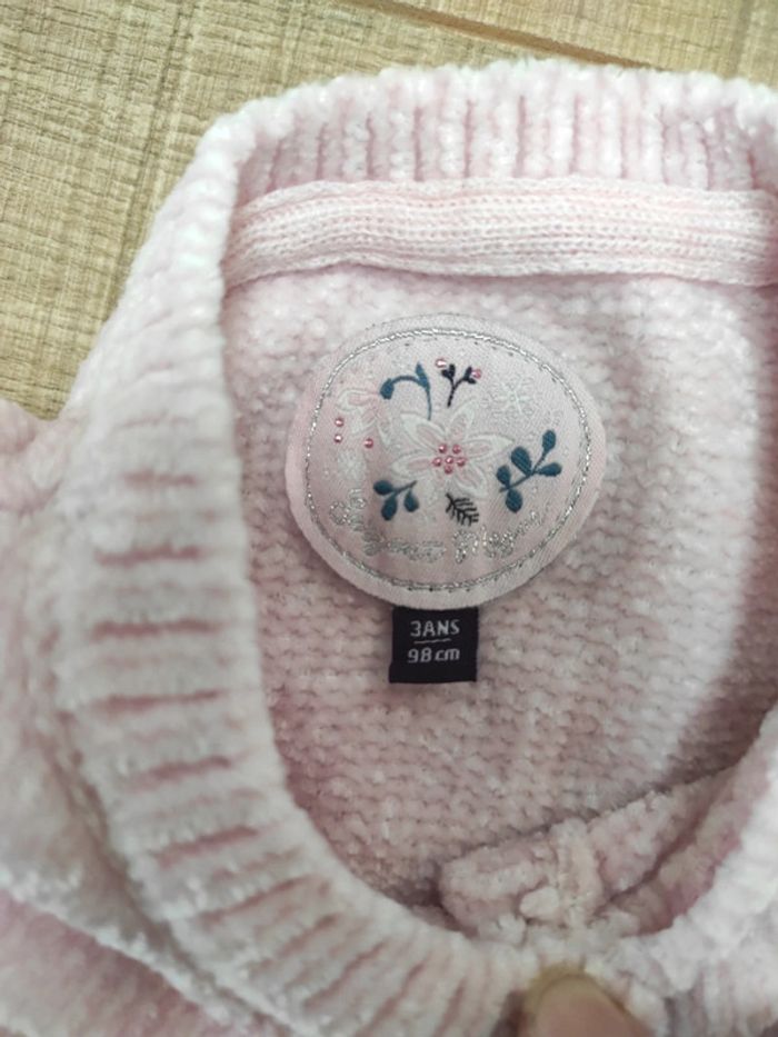 Gilet boutons rose sergent major 3 ans laine chenille - photo numéro 4