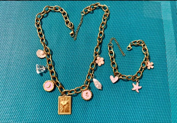 Parure collier + bracelet en acier inoxydable doré