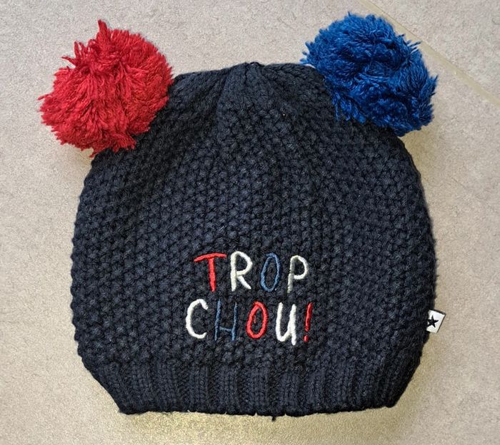 Bonnet bleu marine pompons 12 mois Gémo