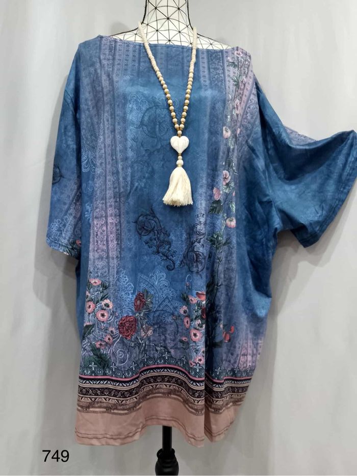 T-shirt rétro à imprimé floral bleu et rose grande taille 58 manches courtes coupe décontractée - photo numéro 7