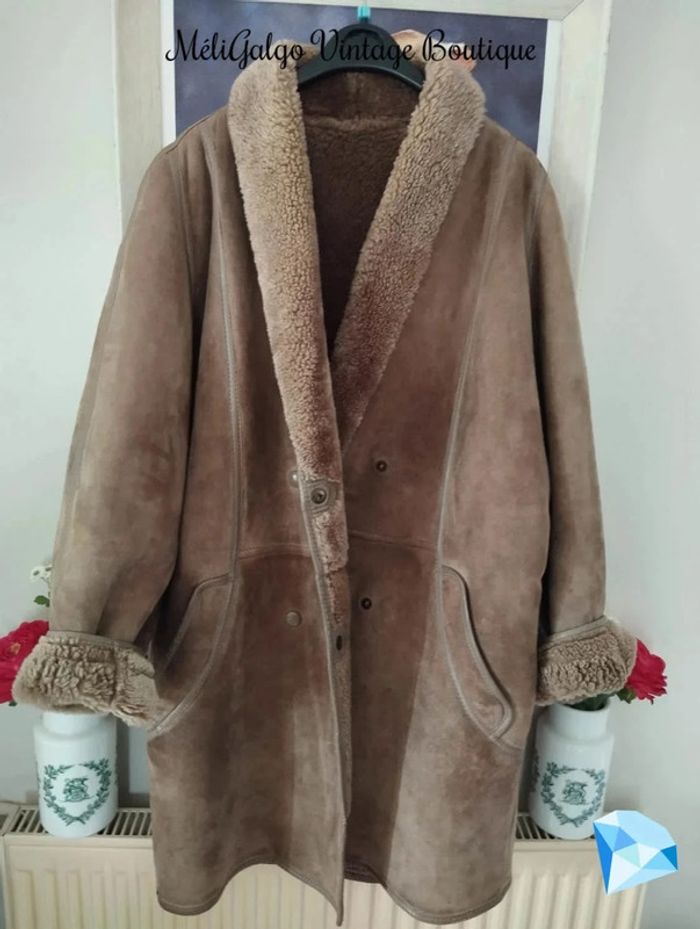 🌹 Manteau Cuir/Daim Velours Beige Clair Doublé Sherpa Vintage T40/42🌹 - photo numéro 14