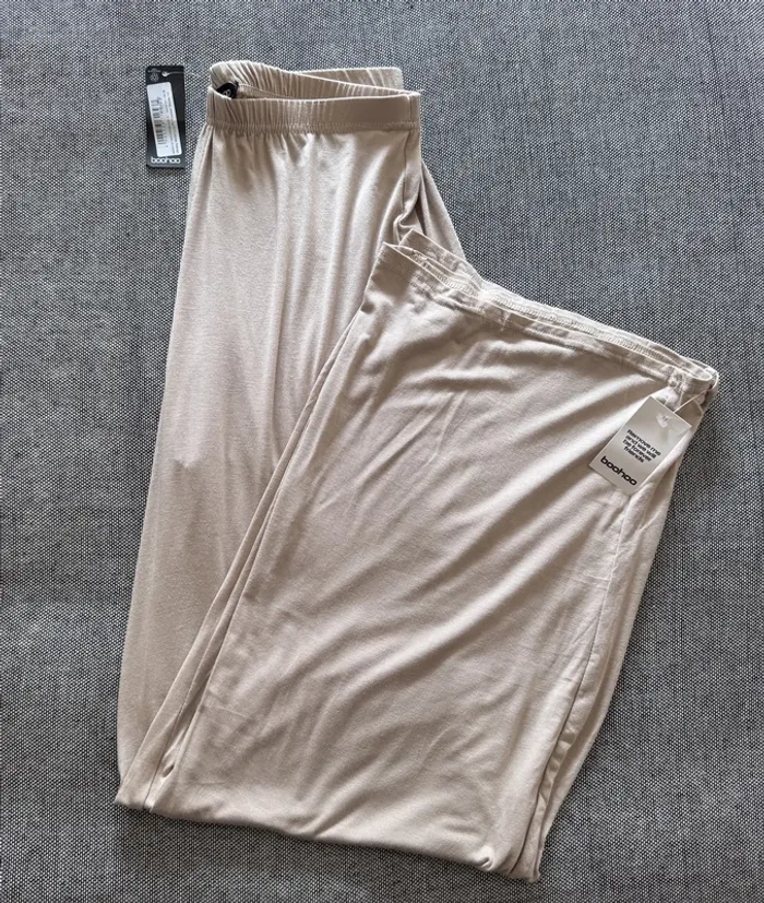 Pantalon Boohoo Jersey "Wide Leg Pj" - Jambes Larges - Beige Taille 40 - Neuf