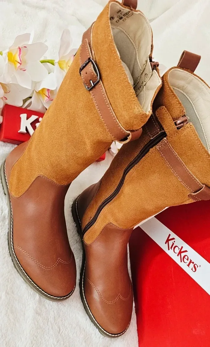 Bottes Hautes Cavalières Cuir Zip Kickers T37 - photo numéro 3