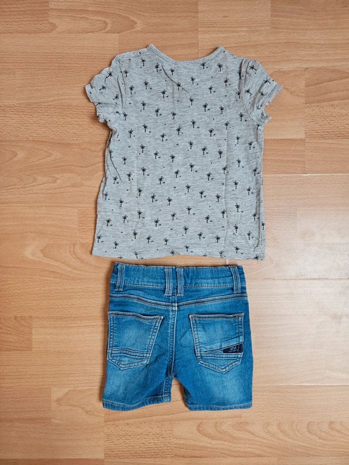 Ensemble short jean tee-shirt gris palmier 3 ans - photo numéro 2