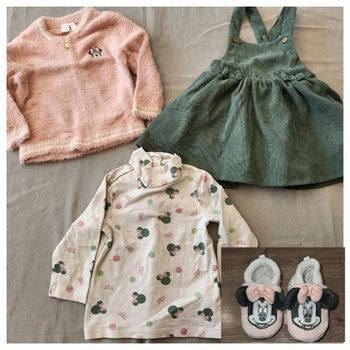 Ensemble disney minnie robe sous pull gilet chaussons 12 mois hiver