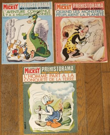 Lot de 3 anciens journaux de Mickey spécial préhistoire 1977 N°1287, 1288 et 1289 vintage