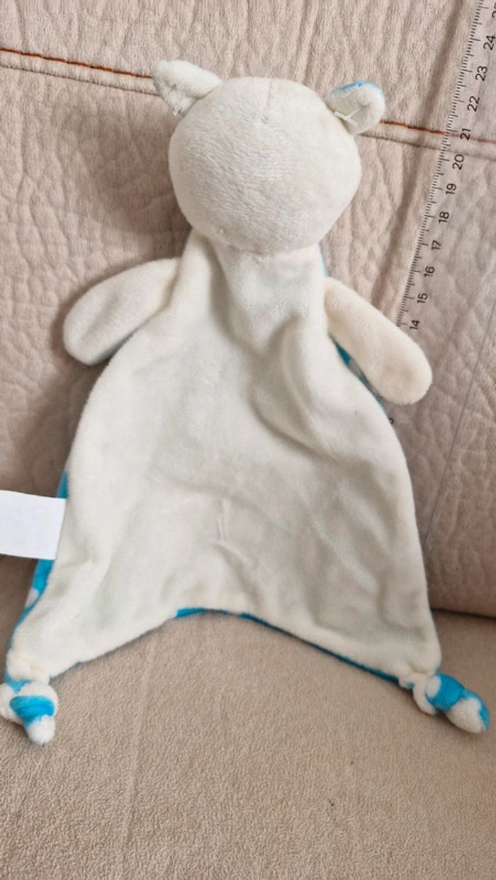 Doudou plat ourson bleu à pois blanc - photo numéro 3