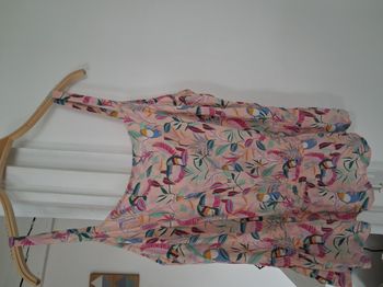 Débardeur blouse tunique rose pastel motifs oiseaux tropical toucan femme fille taille 40