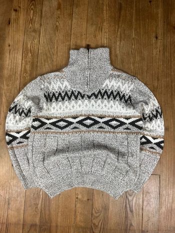 Pull maille vintage laine 1/4 zip motifs rayures multicolore Made in Italy M