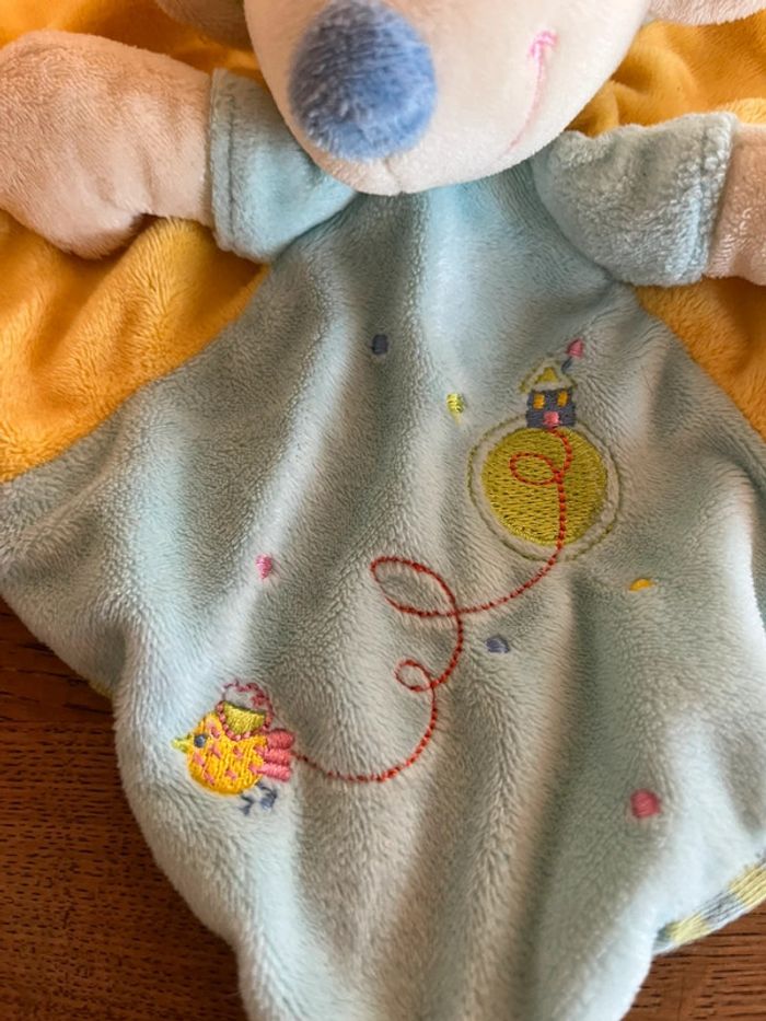 Doudou souris turquoise et jaune mots d’enfants - photo numéro 5
