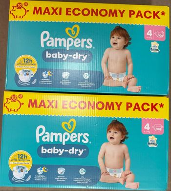 2 cartons de 108 couches Pampers Baby Dry Taille 4