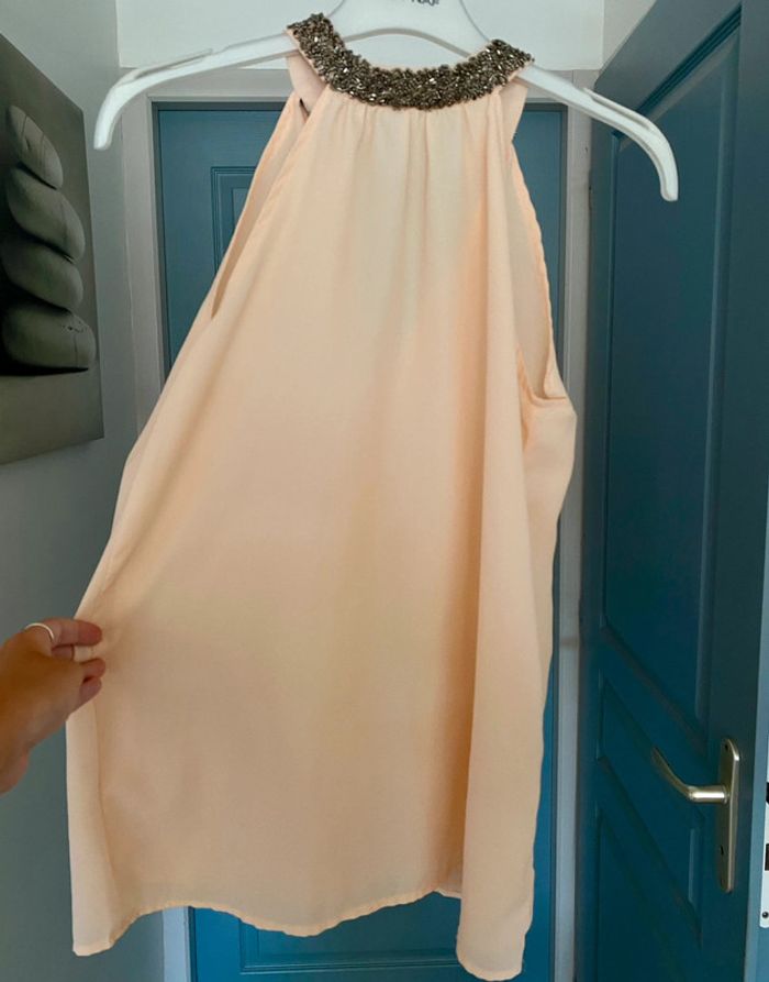 Haut rose poudré encolure américaine perles taille XS - photo numéro 3