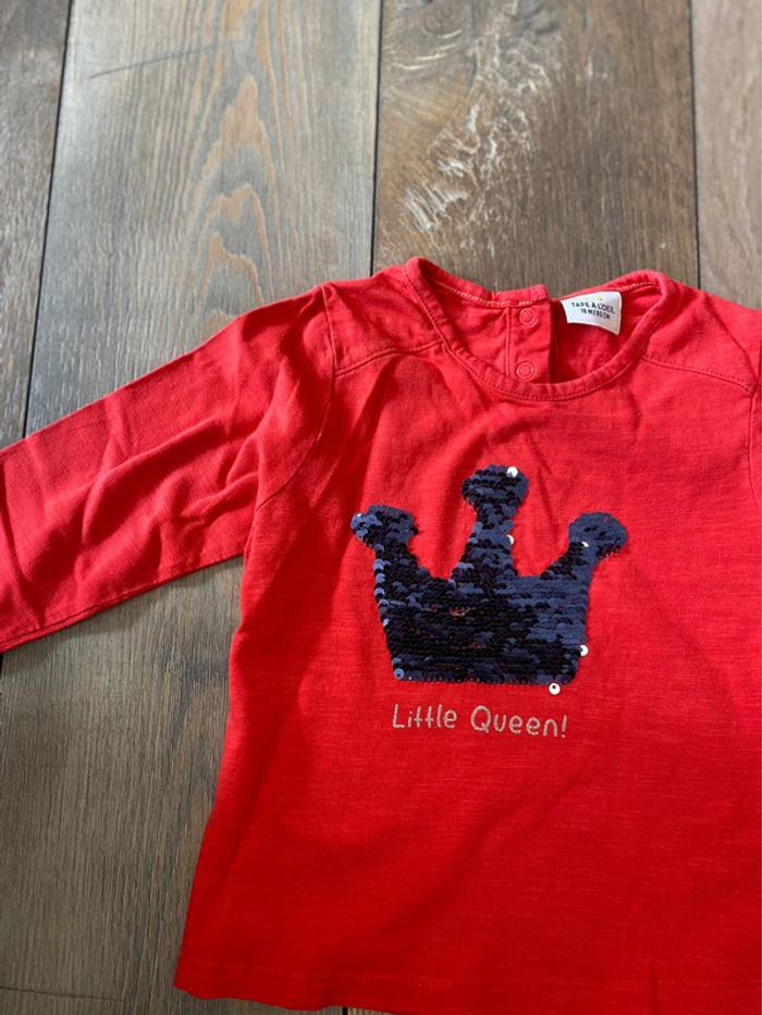 T-shirt manches longues rouge couronne strass TAO 18 mois