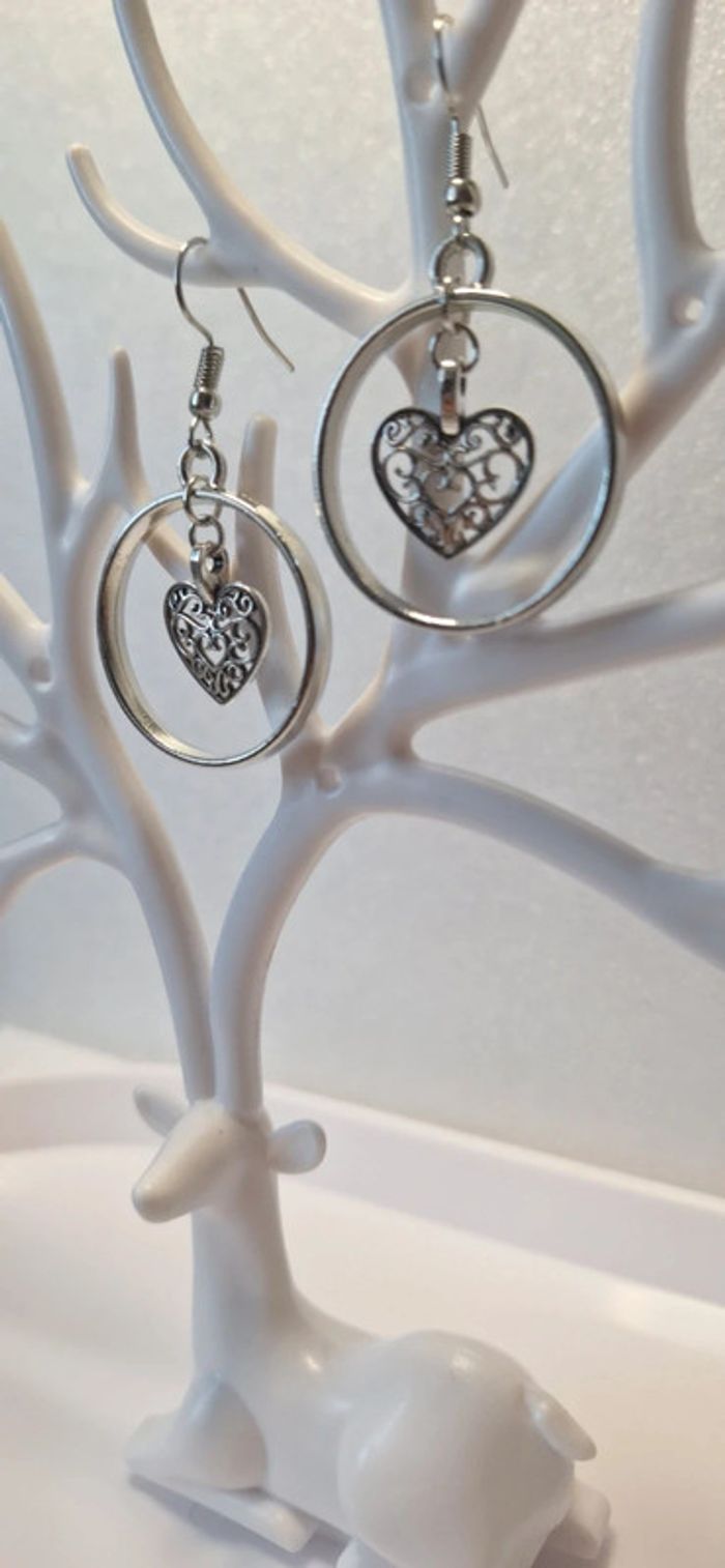 Boucles d'oreilles fait main, coeur - photo numéro 3