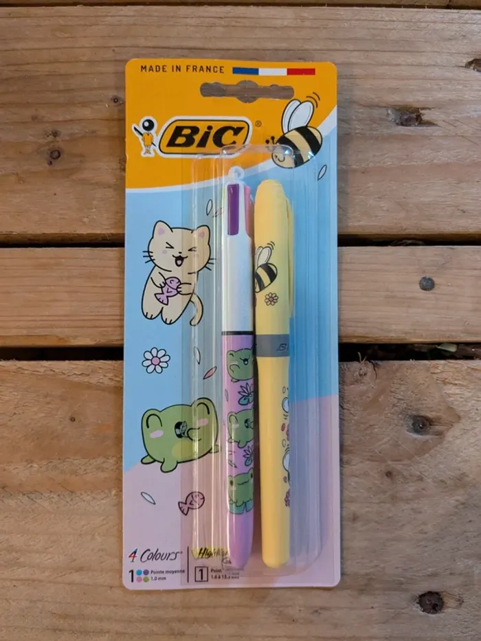 Pack crayon 4 couleurs + surligneur Grip Bic