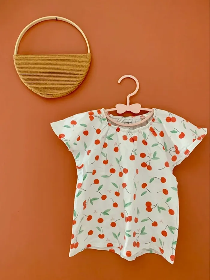 t-shirt fille blanc a motifs cerises- 3 ans- vertbaudet
